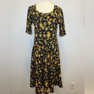 Lularoe Nicole Dress Black Multicolor Floral Print Size XL